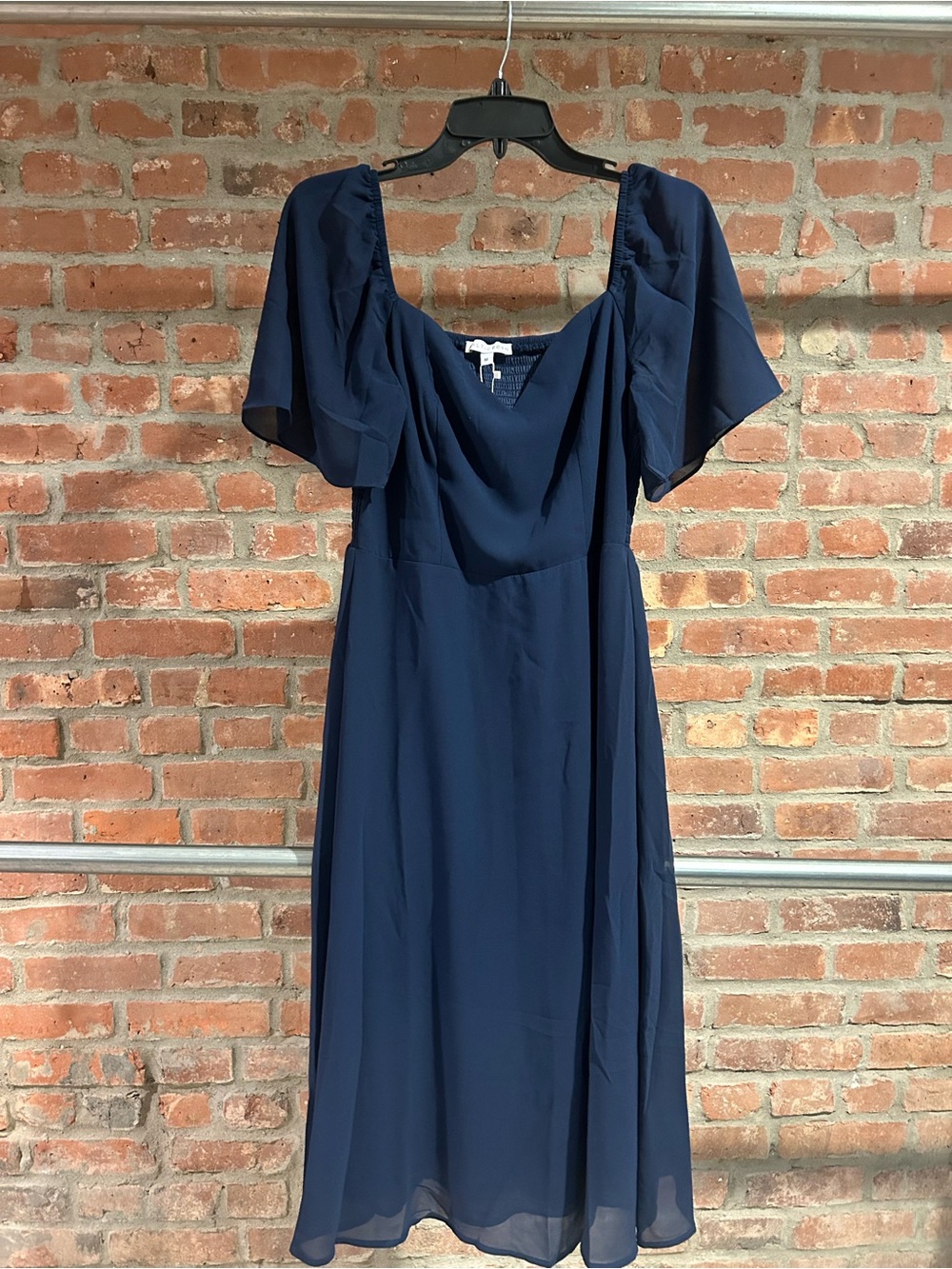 Flowy Navy Maxi Dress with Flutter Sleeves